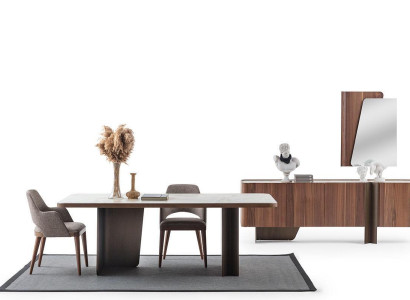 Dining room 7-piece Modern Set Dining table Sideboard Buffet Mirror Chairs